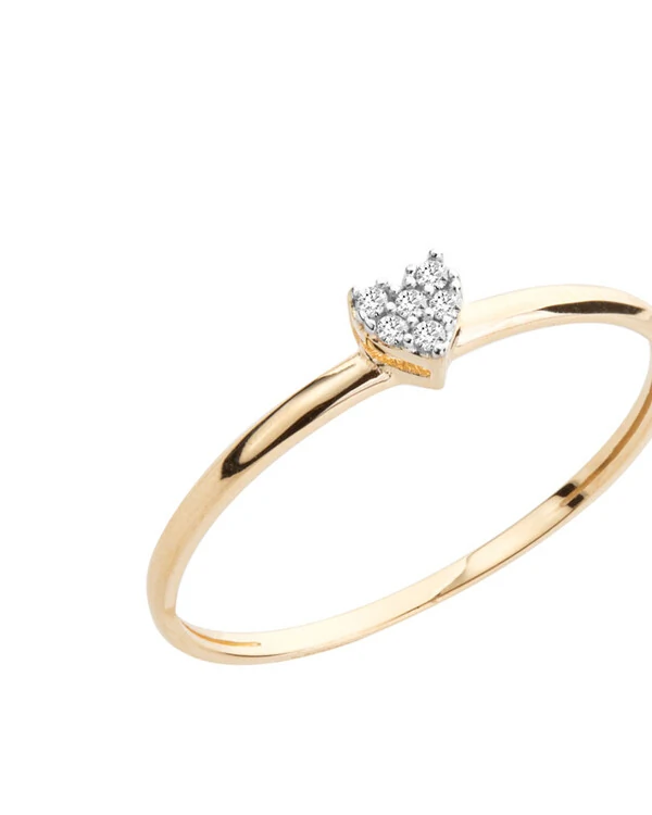 Anel Solitário Coração Pavê | Ouro Amarelo 18K