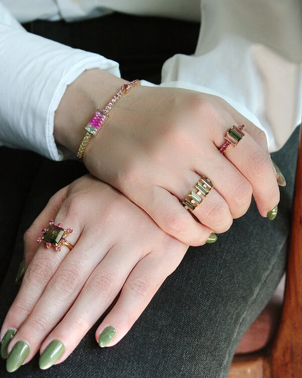 Anel Turmalina Bicolor e Turmalina Rosa