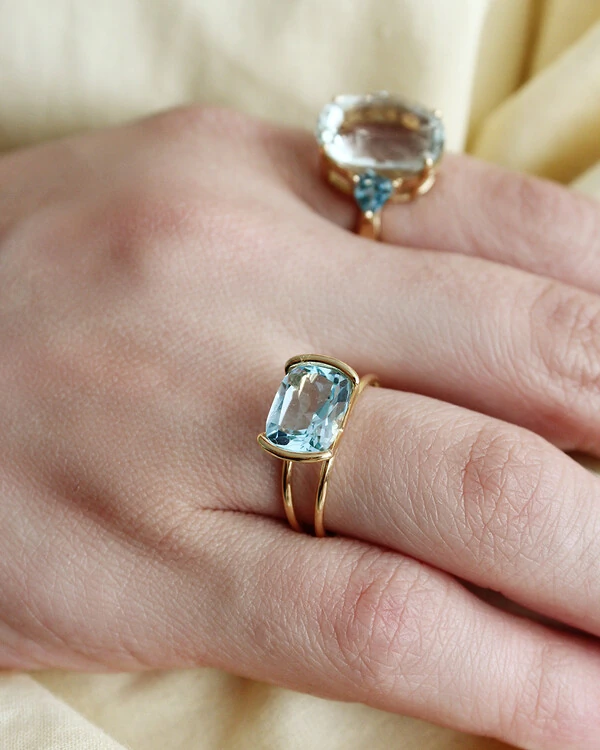 Anel Topázio Azul | Ouro Amarelo 18k