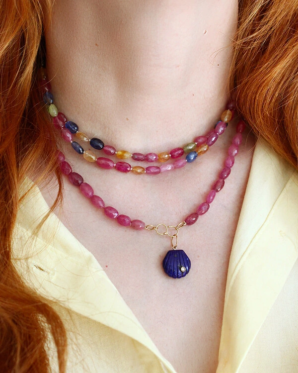 Pingente Concha Lápis Lazuli e Diamante | Ouro Amarelo 18k