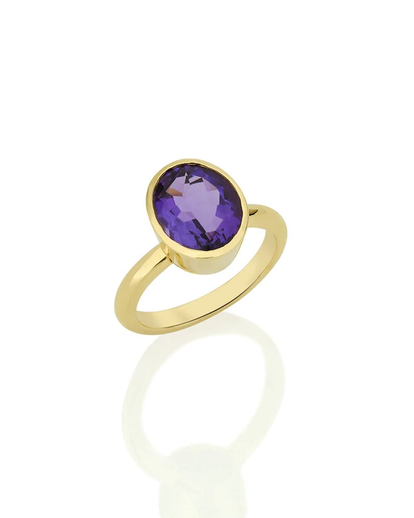 Anel Ametista Oval Cravação Inglesa | Ouro Amarelo 18k