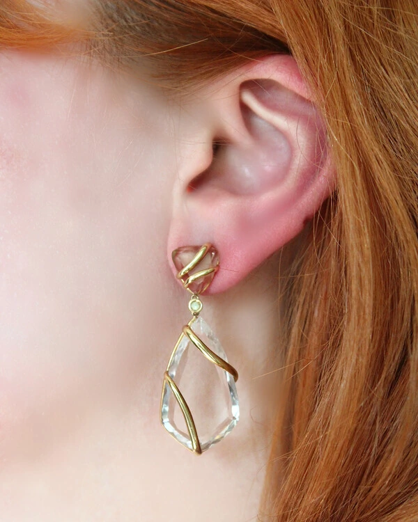 Brinco Cristal, Quartzo Fumê e Peridoto