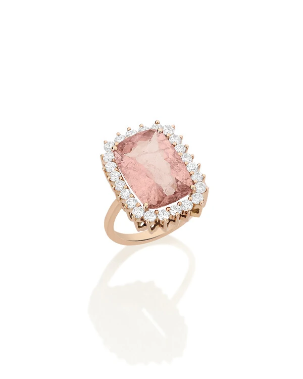 Anel Turmalina Rosa e Diamante | Ouro Rosé 18k