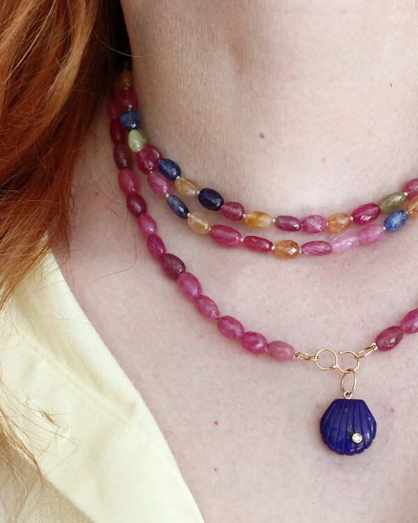 Pingente Concha Lápis Lazuli e Diamante | Ouro Amarelo 18k