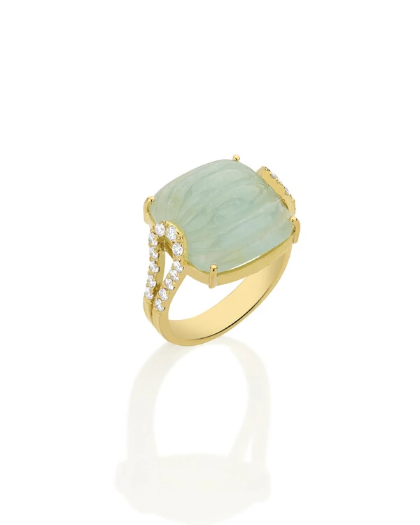 Anel Topázio Azul e Diamante | Ouro Amarelo 18k