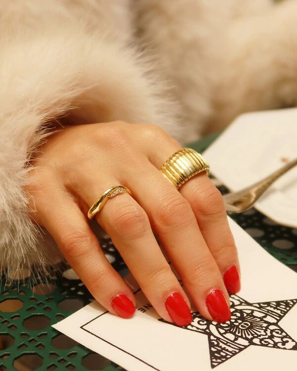 Anel Largo Filetes | Ouro Amarelo 18k