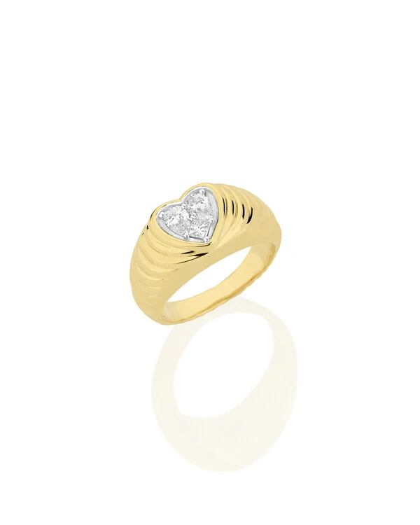 Anel Dedinho Gomado Coração Diamante | Ouro Amarelo 18k