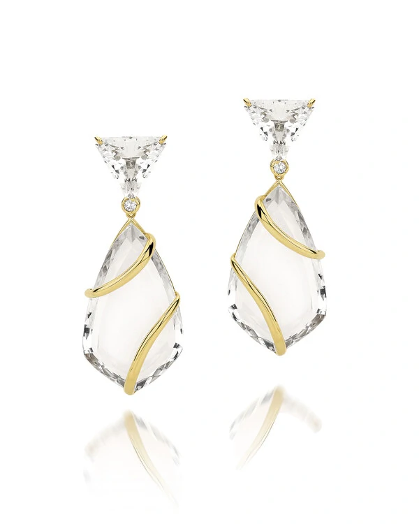 Brinco Cristal e Topázio Branco | Ouro Amarelo 18k