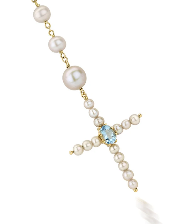 Terço São João Pérola Cinza | Ouro Amarelo 18k