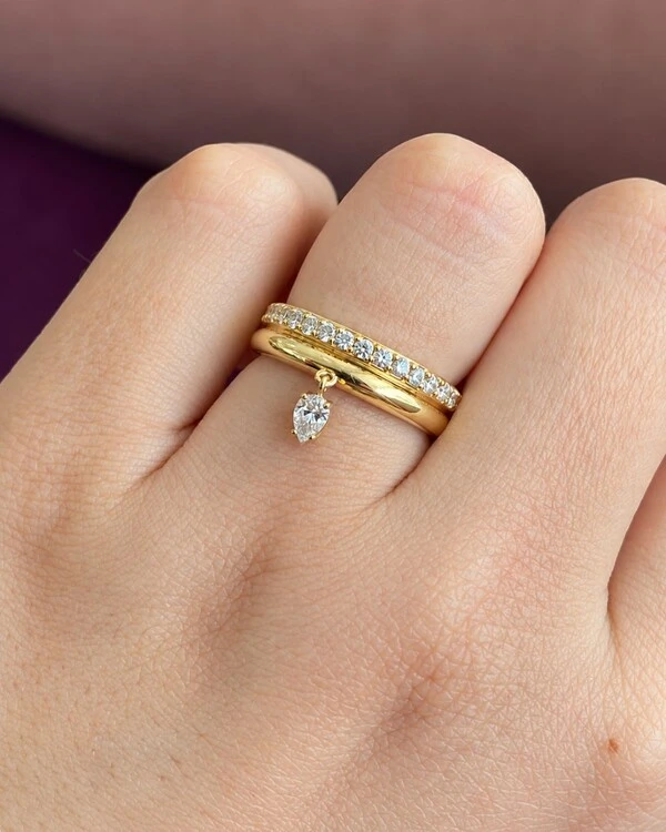 Anel Voyage Liso Gota Diamante | Ouro Amarelo 18k