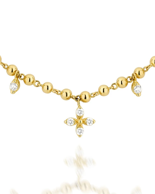 Colar Gabi Três Flores Diamante | Ouro Amarelo 18K