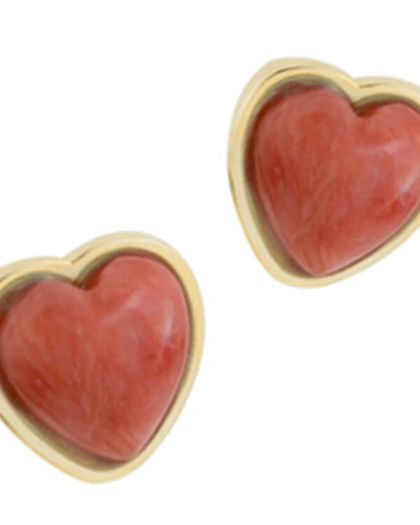 Brinco Coração Madre Pérola Vermelha Cabochão | Ouro Amarelo 18K