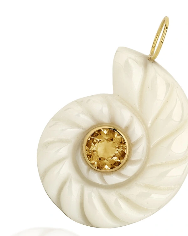 Pingente Concha Caracol Opalina e Citrino | Ouro Amarelo 18k