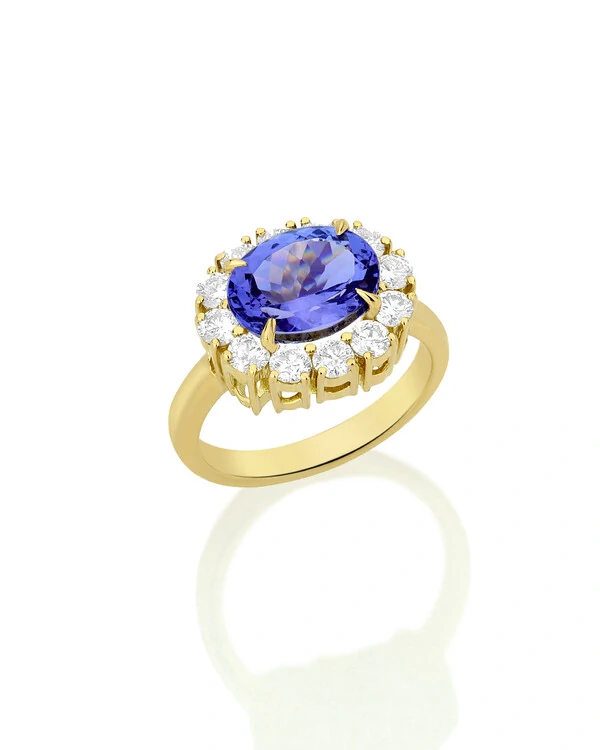 Anel Tanzanita Oval Diamante | Ouro Amarelo 18k