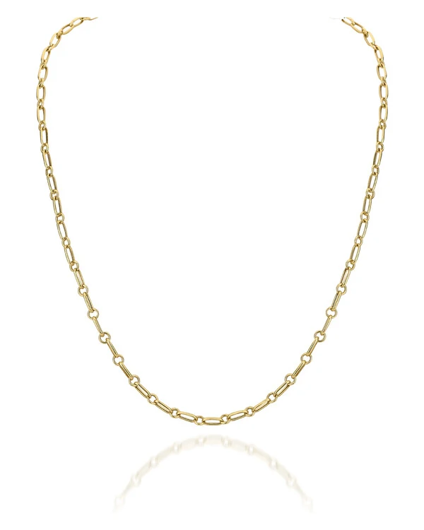 Corrente Elos Ovais e Redondos Intercalados 65cm | Ouro Amarelo 18K