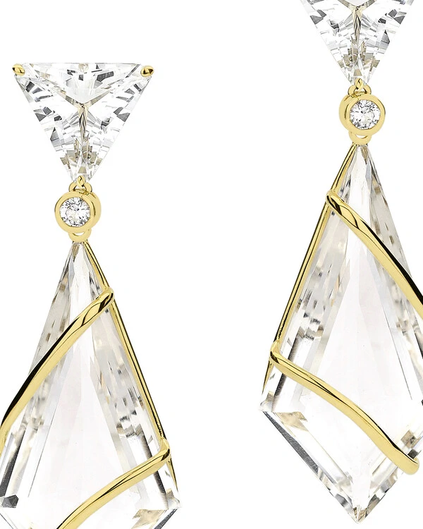 Brinco Cristal e Topázio Branco | Ouro Amarelo 18k