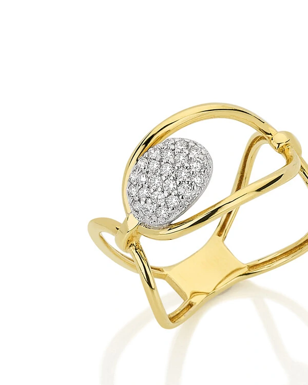 Anel Vazado Diamante Pavê | Ouro Amarelo 18K