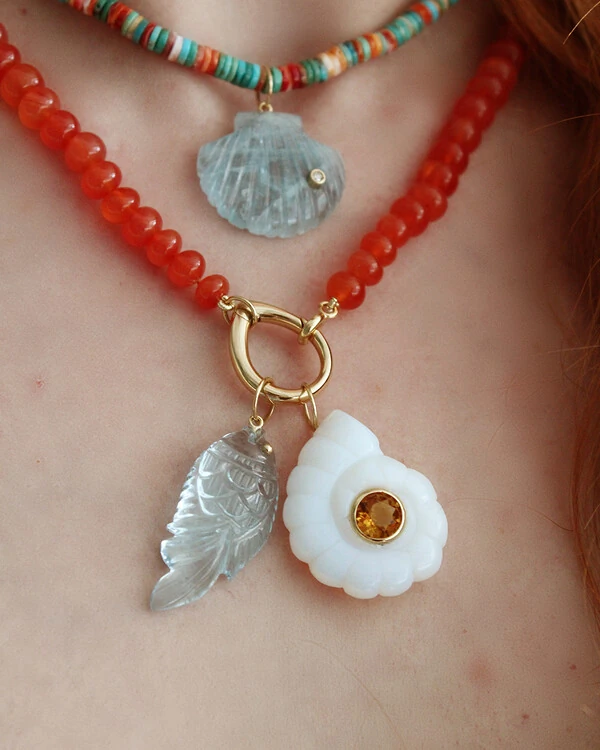 Pingente Concha Caracol Opalina e Citrino | Ouro Amarelo 18k