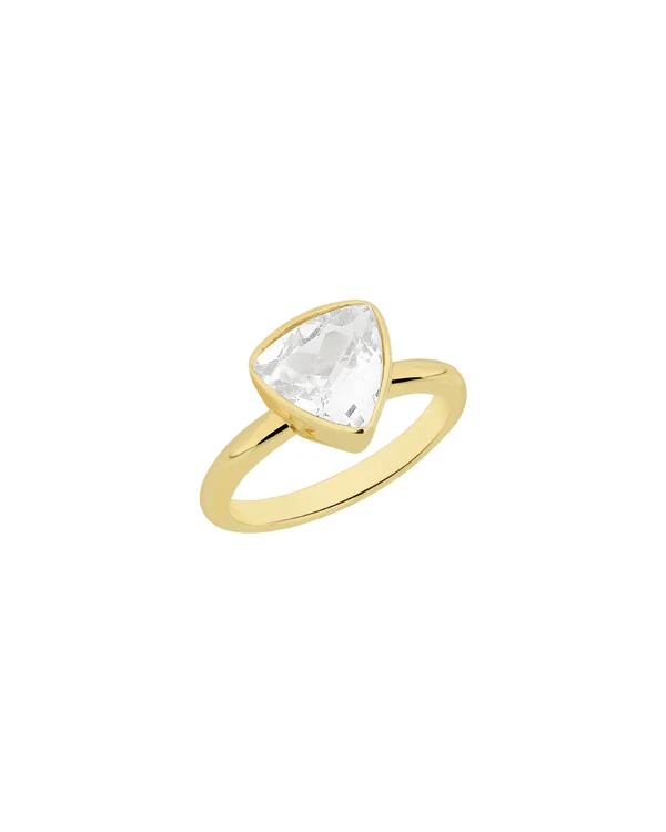 Anel Trilion Topázio Branco | Ouro Amarelo 18k