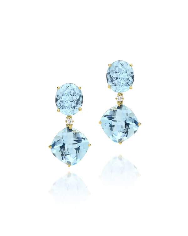 Brinco Topázio Azul e Diamante | Ouro Amarelo 18k