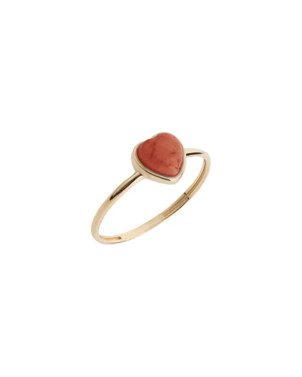 Anel Coração Madrepérola Vermelho Cabochão | Ouro Amarelo 18K