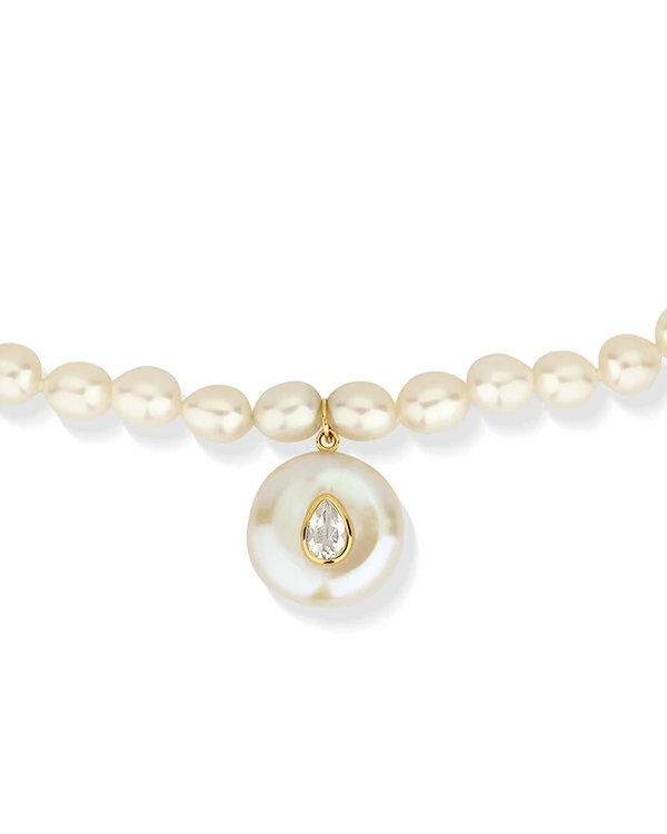 Colar Pérola Pingente Gota Topázio Branco | Ouro Amarelo 18k