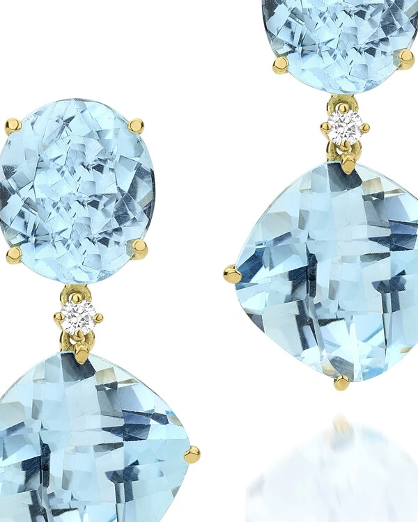 Brinco Topázio Azul e Diamante | Ouro Amarelo 18k