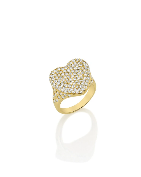 Anel Coração Pavê Diamante | Ouro Amarelo 18K