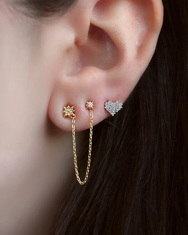 Brinco Coração Diamante | Ouro Amarelo 18K