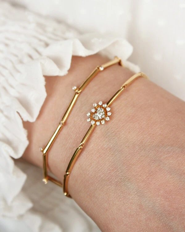 Pulseira Canutilho Coração Diamante | Ouro Amarelo 18K