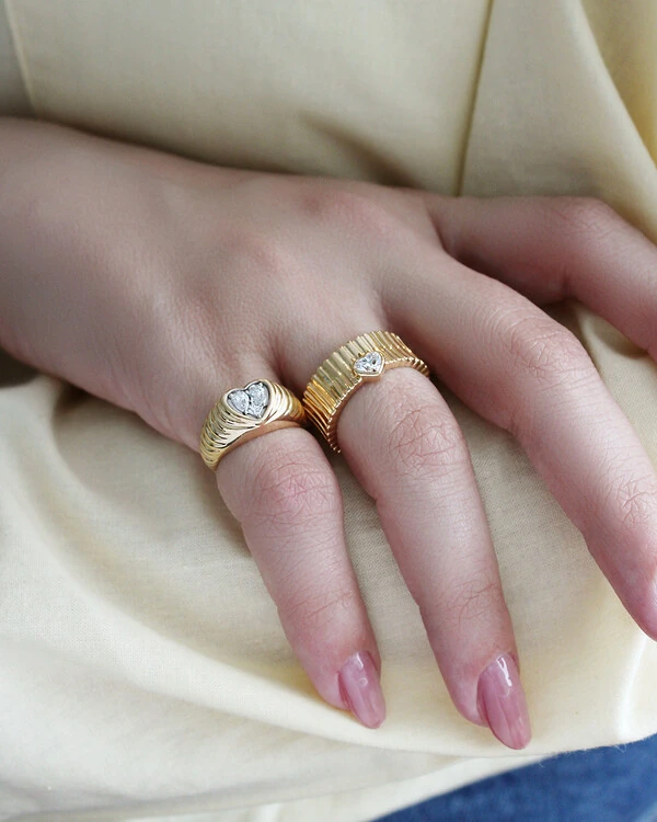 Anel Filetes Coração Diamante | Ouro Amarelo 18k