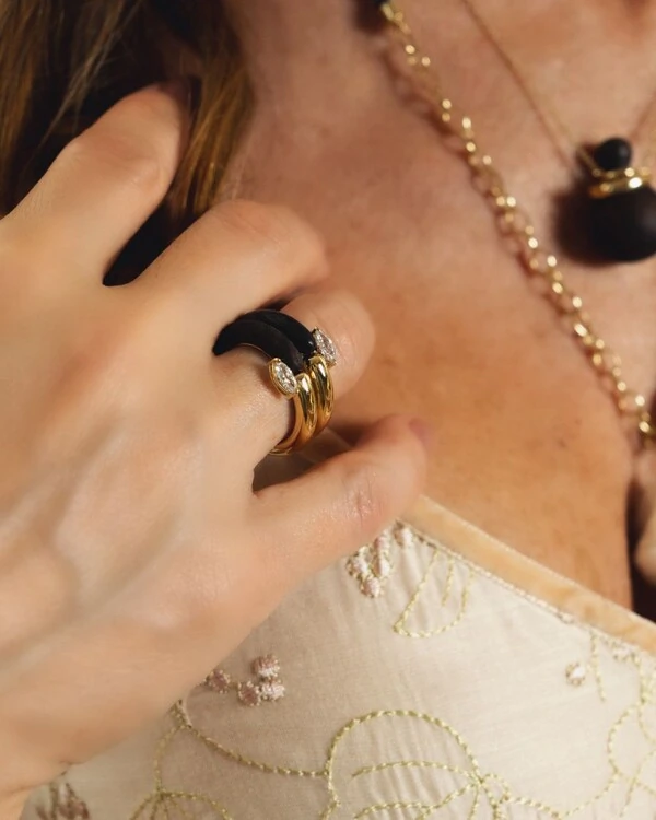 Anel Hygge Diamante Navete e Madeira | Ouro Amarelo 18k