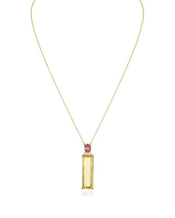 Colar Turmalina Champanhe, Turmalina Rosa e Diamante Brown | Ouro Amarelo 18k
