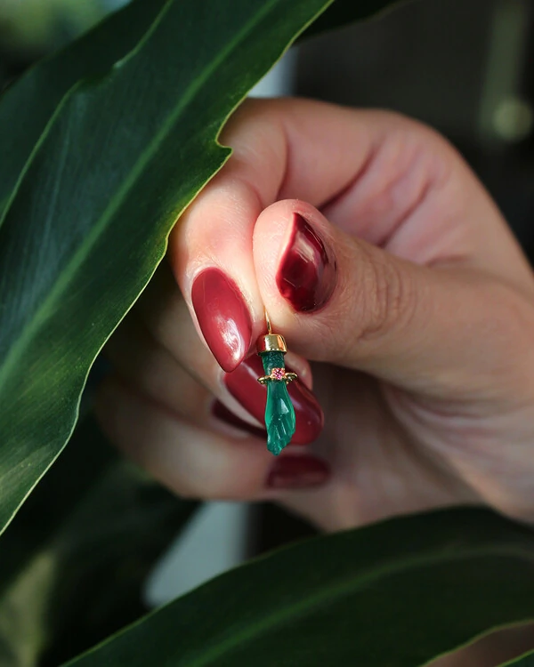 Pingente Figa Topázio Pink Resina Verde | Ouro Amarelo 18k