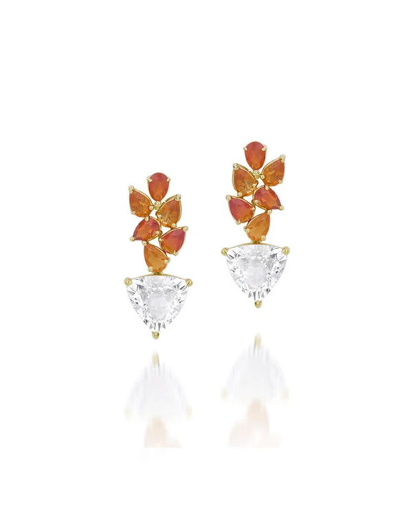 Brinco Topázio Branco e Opala Laranja | Ouro Amarelo 18k