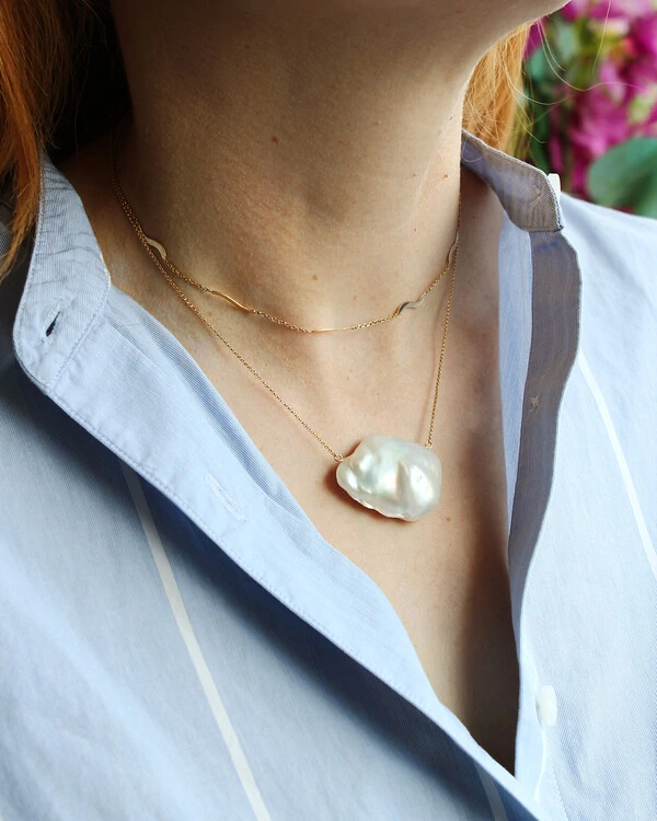 Colar Pérola Barroca Quadrada | Ouro Amarelo 18K