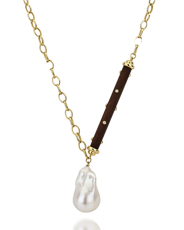 Colar Hygge Madeira Diamante e Pérola Barroca | Ouro Amarelo 18k