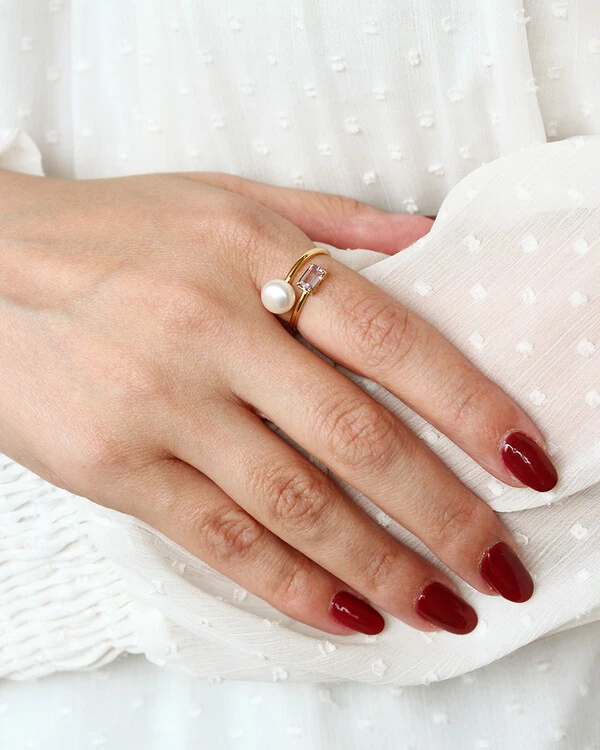 Anel Aberto Pérola Ametista | Ouro Amarelo 18K