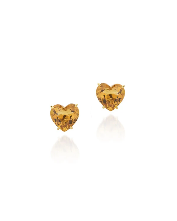 Brinco Citrino Coração | Ouro Amarelo 18k
