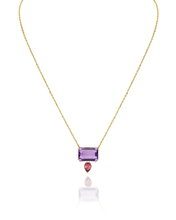 Colar Ametista e Turmalina | Ouro Amarelo 18k
