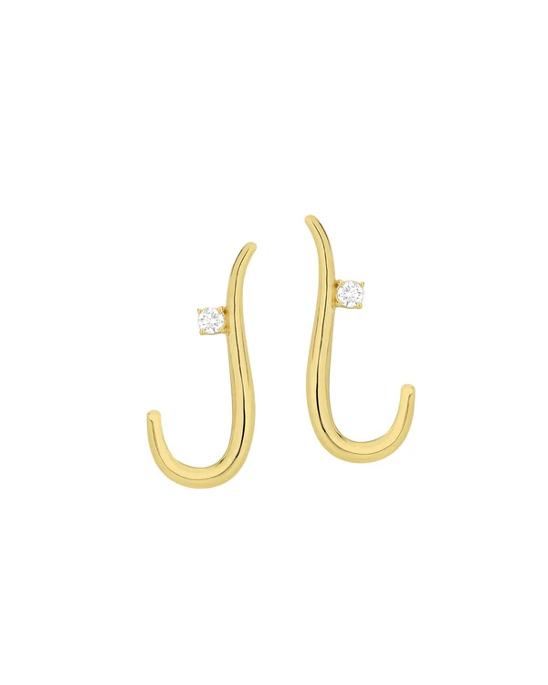 Brinco Curvo Aberto Diamante | Ouro Amarelo 18K