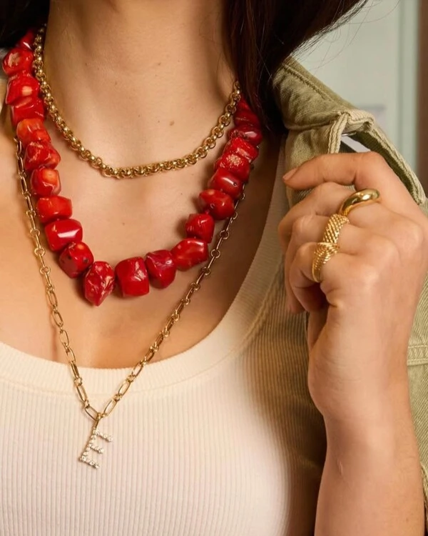 Colar Coral Vermelho | Ouro Amarelo 18k