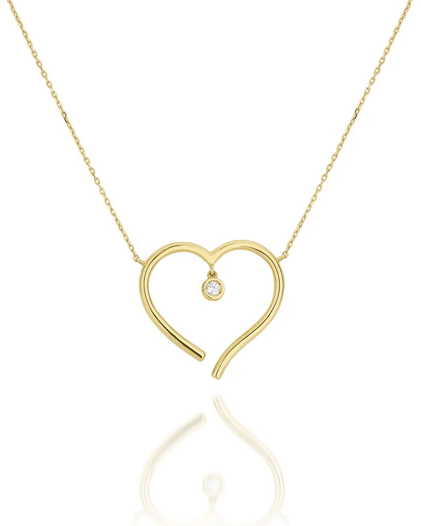 Colar Coração Aberto Diamante | Ouro Amarelo 18k
