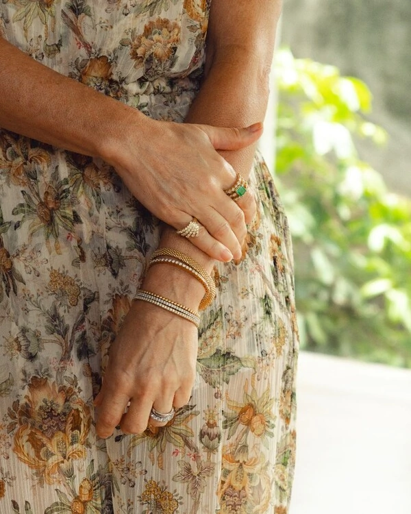 Anel Duet Esmeralda e Diamante | Ouro Amarelo 18k