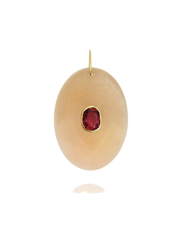 Pingente Pedra da Lua e Turmalina Rosa | Ouro Amarelo 18K