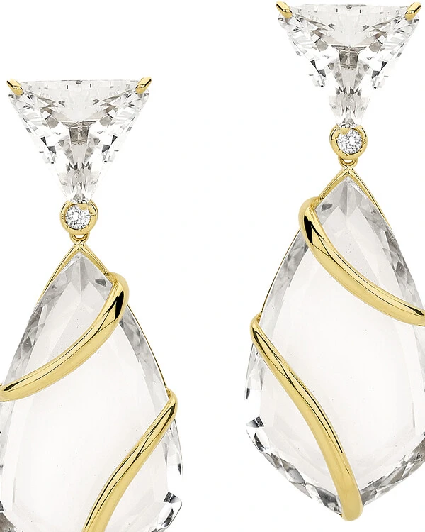 Brinco Cristal e Topázio Branco | Ouro Amarelo 18k