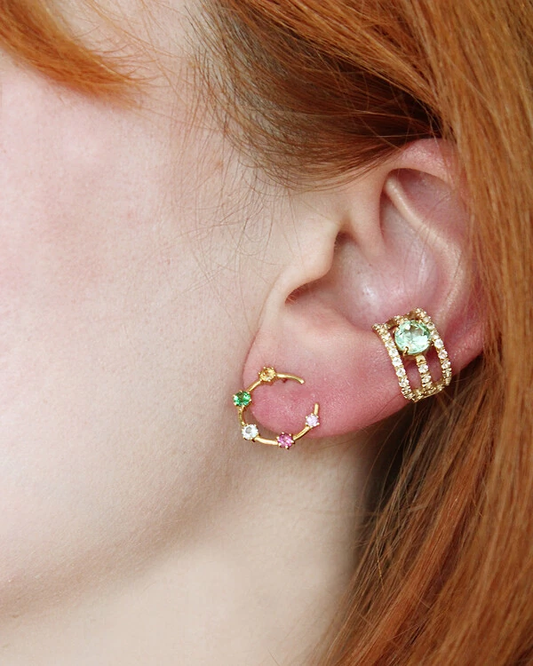 Piercing Turmalina Verde e Topázio Branco