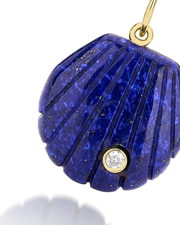 Pingente Concha Lápis Lazuli e Diamante | Ouro Amarelo 18k