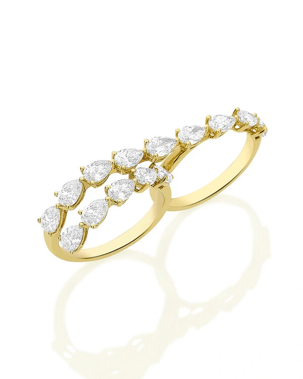 Anel Duplo Gotas Diamante Yellow | Ouro Amarelo 18k