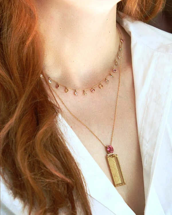 Colar Pedras Coloridas | Ouro Amarelo 18k